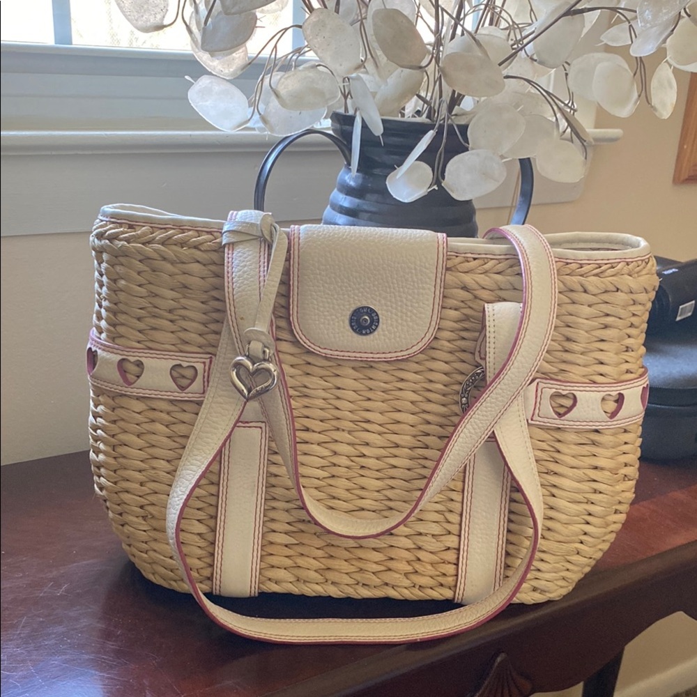 Brighton Tan, Pink and White Shoulder Bag with Woven Design